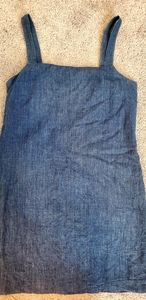 Blue Linen Stripped Dress Vintage 90s